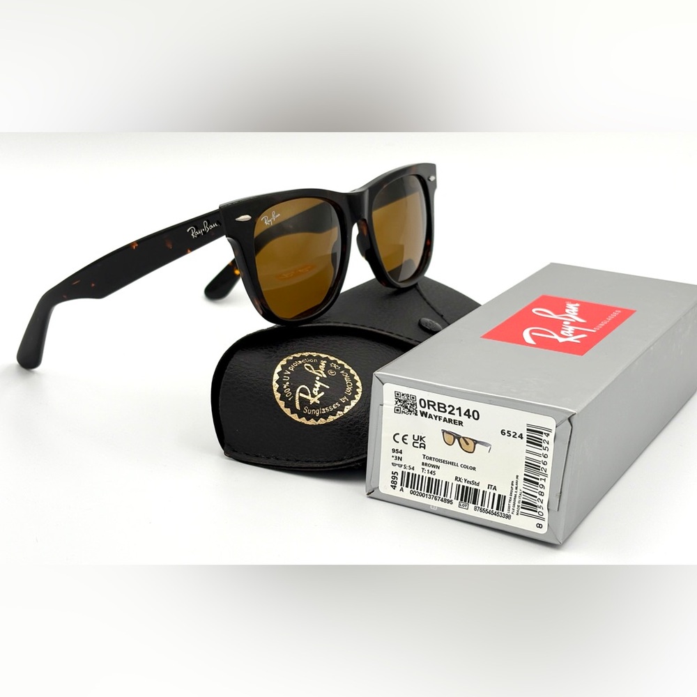 Ray-Ban 54mm Wayfarer RB2140 Tortoise Shell & Brown Lens Sunglasses 54-18-150 - Picture 2 of 11